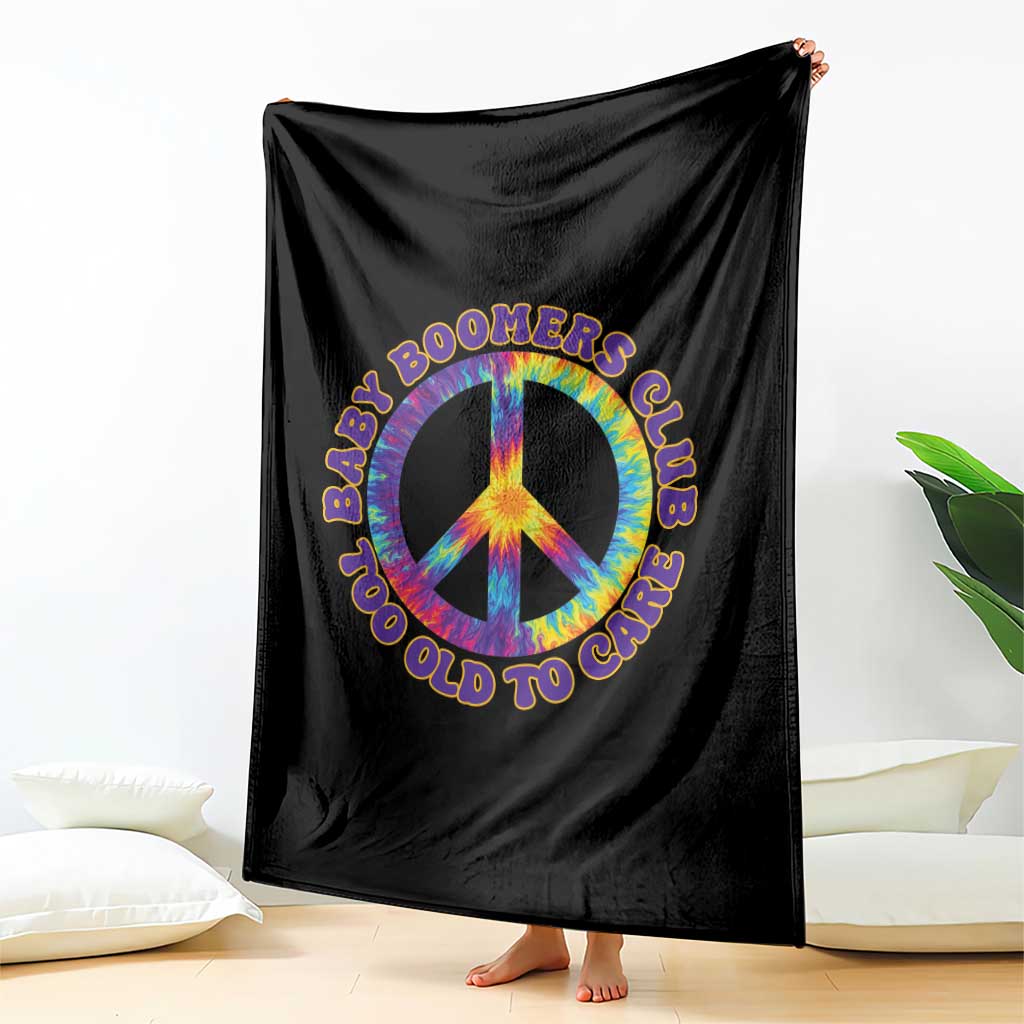 Baby Boomers Club Too Old To Care Retro Tie Dye Effect Printing Throw Blanket Peace Sign Groovy 60s Hippie Humor Graphic TS02 Print Your Wear