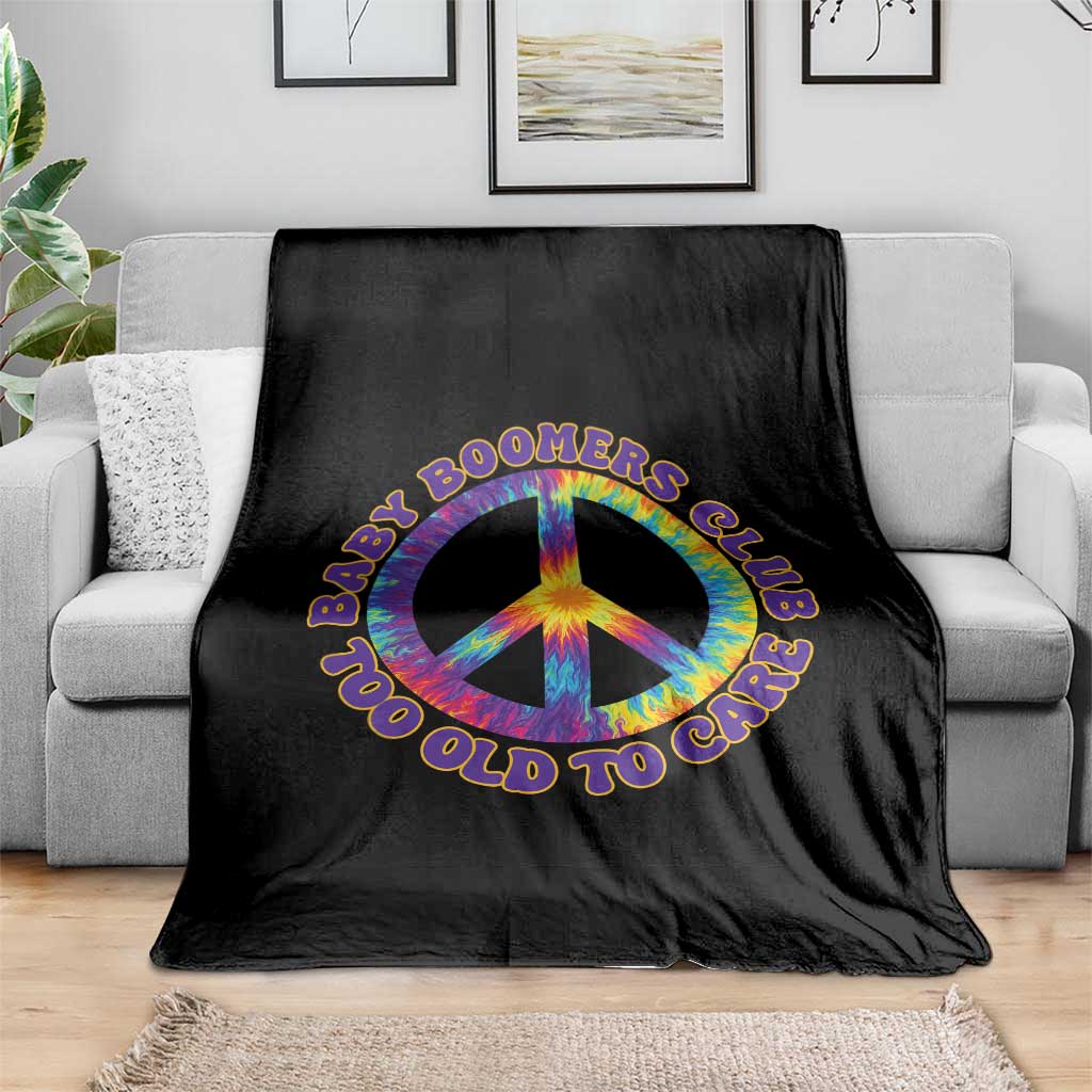 Baby Boomers Club Too Old To Care Retro Tie Dye Effect Printing Throw Blanket Peace Sign Groovy 60s Hippie Humor Graphic TS02 Print Your Wear