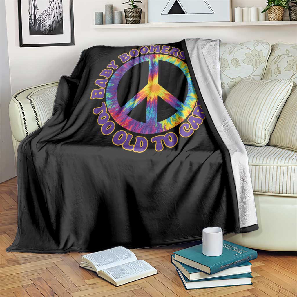 Baby Boomers Club Too Old To Care Retro Tie Dye Effect Printing Throw Blanket Peace Sign Groovy 60s Hippie Humor Graphic TS02 Print Your Wear