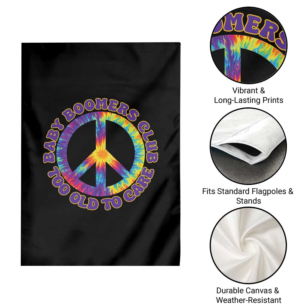 Baby Boomers Club Too Old To Care Retro Tie Dye Effect Printing Garden Flag Peace Sign Groovy 60s Hippie Humor Graphic TS02 Print Your Wear