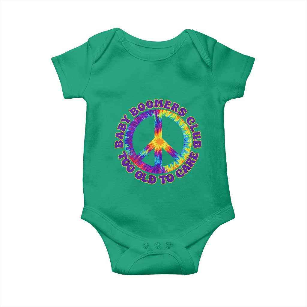 Baby Boomers Club Too Old To Care Retro Tie Dye Effect Printing Baby Onesie Peace Sign Groovy 60s Hippie Humor Graphic TS02 Irish Green Print Your Wear