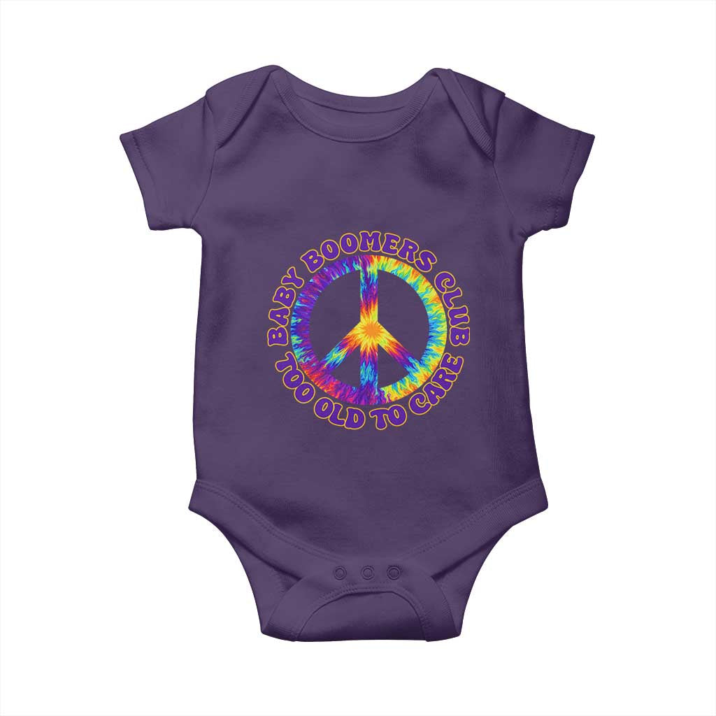 Baby Boomers Club Too Old To Care Retro Tie Dye Effect Printing Baby Onesie Peace Sign Groovy 60s Hippie Humor Graphic TS02 Purple Print Your Wear