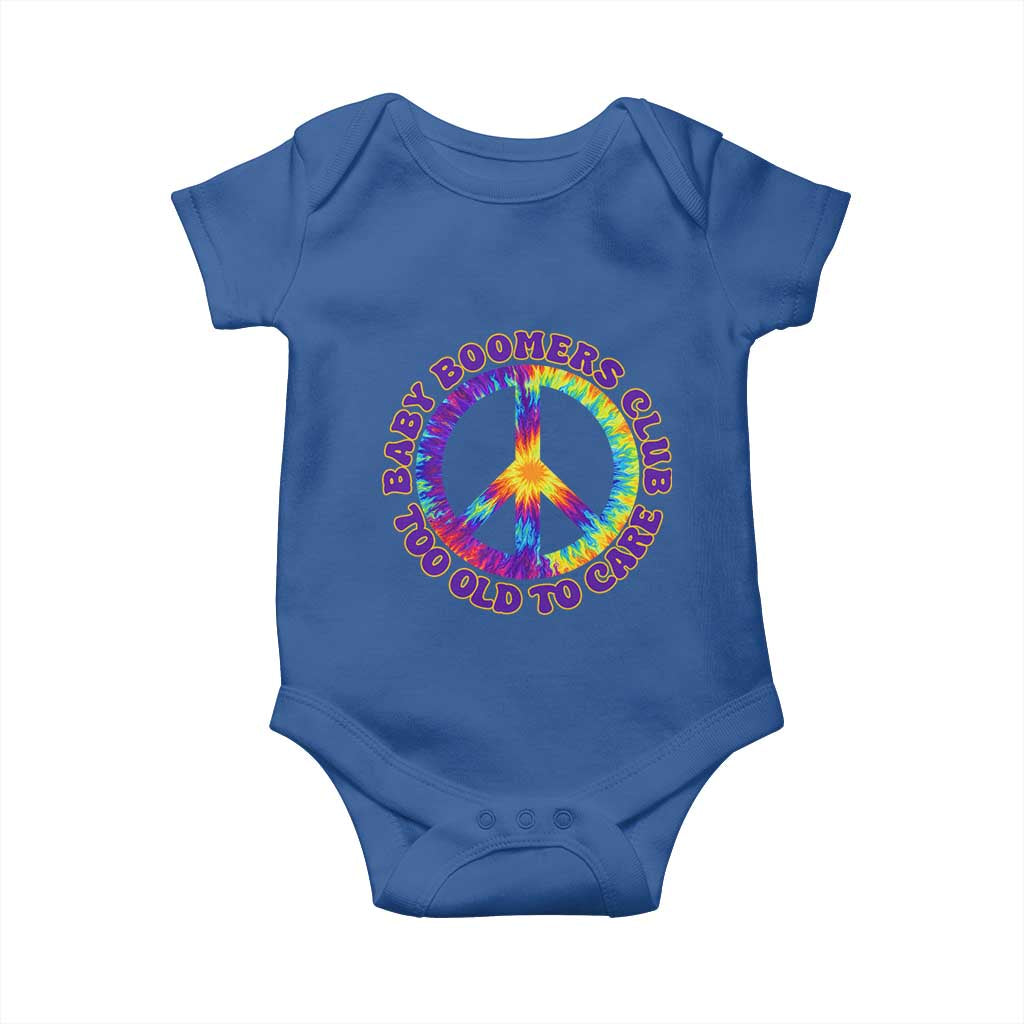 Baby Boomers Club Too Old To Care Retro Tie Dye Effect Printing Baby Onesie Peace Sign Groovy 60s Hippie Humor Graphic TS02 Royal Blue Print Your Wear