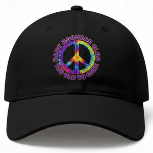 Baby Boomers Club Too Old To Care Retro Tie Dye Effect Printing Baseball Cap Peace Sign Groovy 60s Hippie Humor Graphic TS02 Print Your Wear