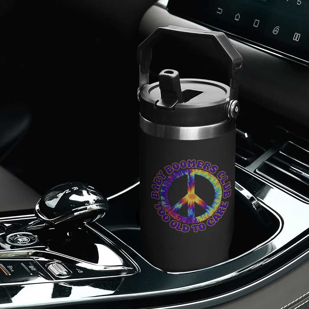 Baby Boomers Club Too Old To Care Retro Tie Dye Effect Printing Flip Straw Tumbler Peace Sign Groovy 60s Hippie Humor Graphic TS02 Print Your Wear