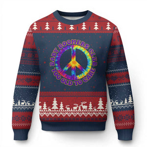 Baby Boomers Club Too Old To Care Retro Tie Dye Effect Printing Ugly Christmas Sweater Peace Sign Groovy 60s Hippie Humor Graphic TS02 Navy Red Print Your Wear