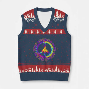 Baby Boomers Club Too Old To Care Retro Tie Dye Effect Printing V-Neck Knit Sweater Vest Peace Sign Groovy 60s Hippie Humor Graphic TS02 Navy Red Print Your Wear