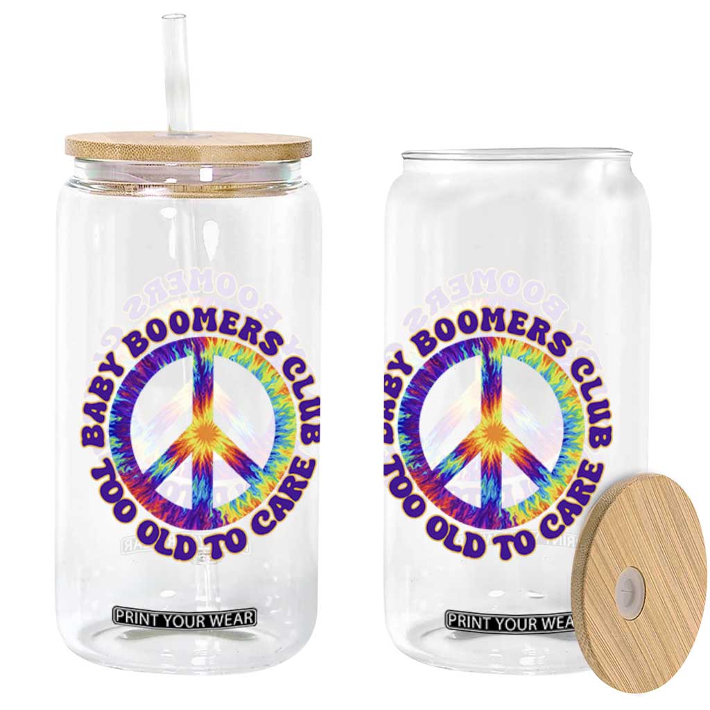 Baby Boomers Club Too Old To Care Retro Tie Dye Effect Printing Glass Can Peace Sign Groovy 60s Hippie Humor Graphic TS02 Print Your Wear