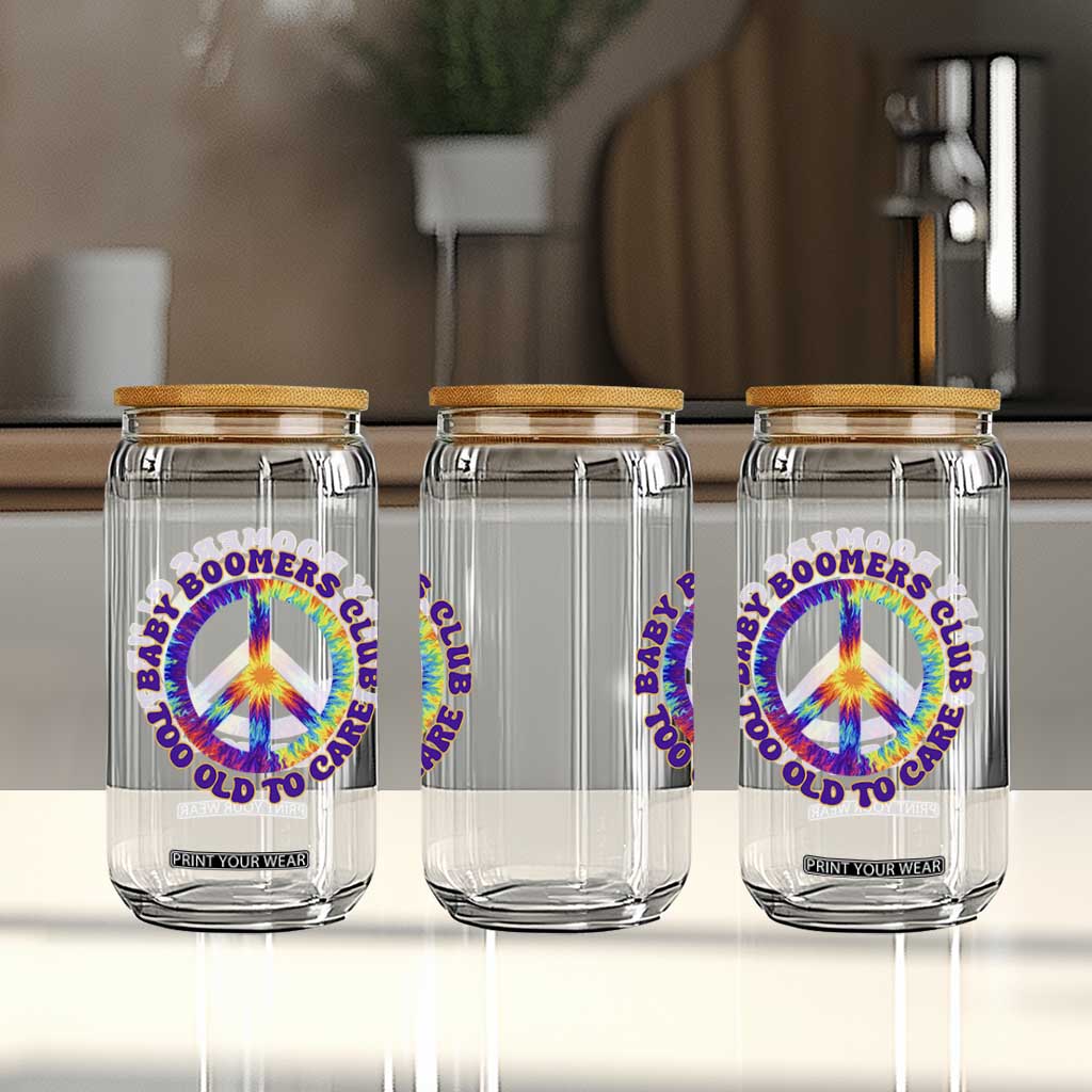 Baby Boomers Club Too Old To Care Retro Tie Dye Effect Printing Glass Can Peace Sign Groovy 60s Hippie Humor Graphic TS02 Print Your Wear