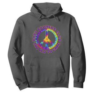Baby Boomers Club Too Old To Care Retro Tie Dye Effect Printing Hoodie Peace Sign Groovy 60s Hippie Humor Graphic TS02 Dark Heather Print Your Wear