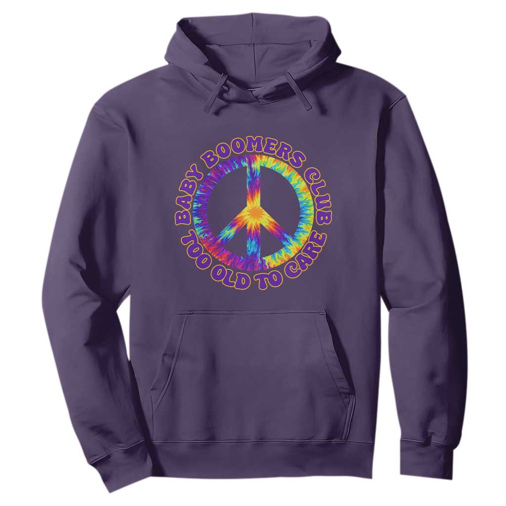 Baby Boomers Club Too Old To Care Retro Tie Dye Effect Printing Hoodie Peace Sign Groovy 60s Hippie Humor Graphic TS02 Purple Print Your Wear