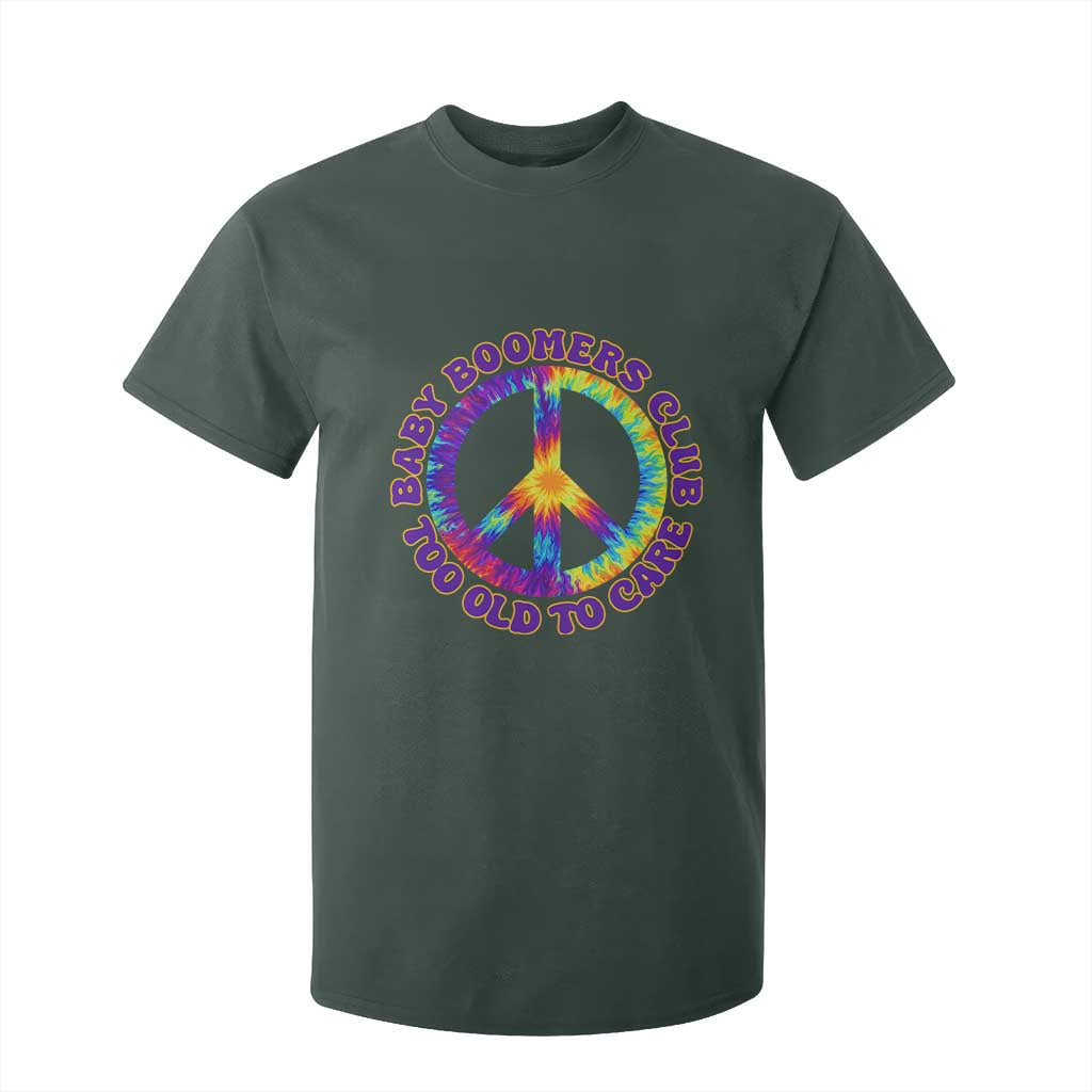 Baby Boomers Club Too Old To Care Retro Tie Dye Effect Printing T Shirt For Kid Peace Sign Groovy 60s Hippie Humor Graphic TS02 Dark Forest Green Print Your Wear