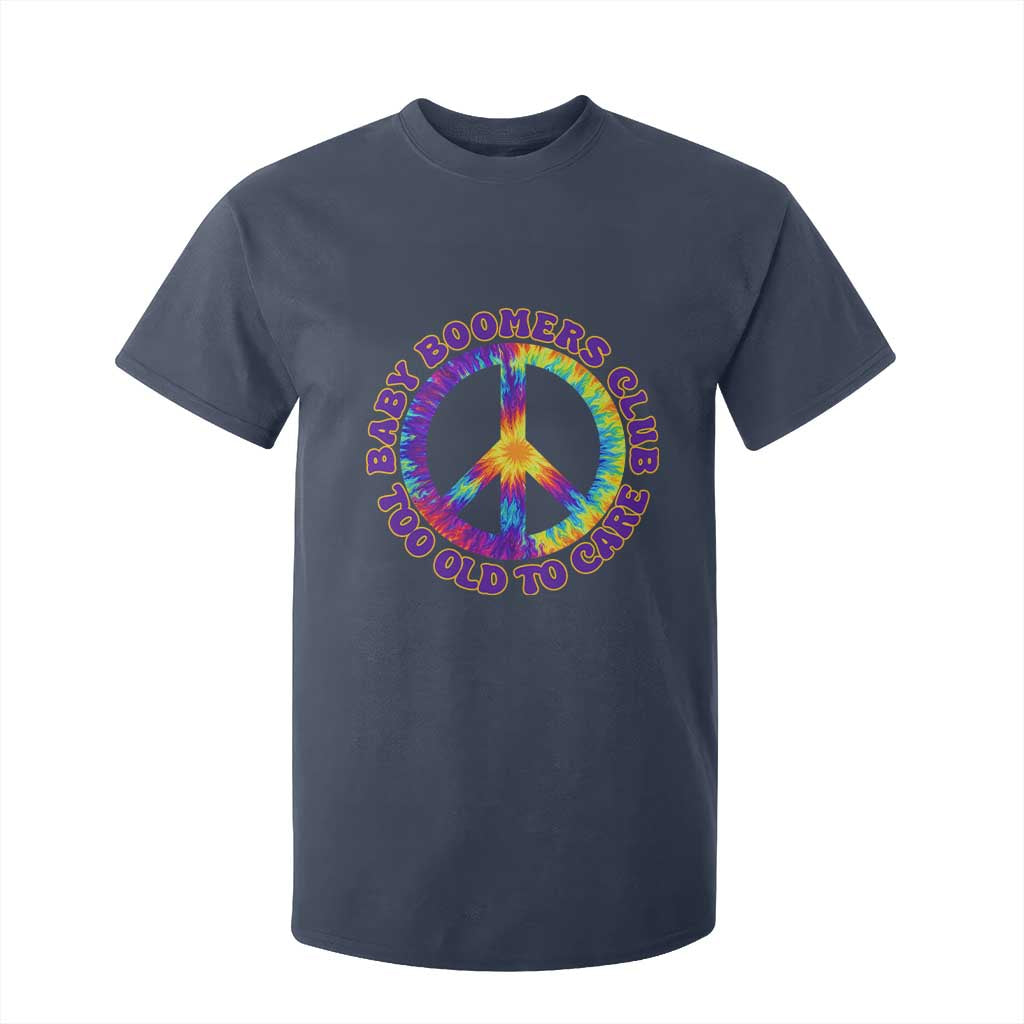 Baby Boomers Club Too Old To Care Retro Tie Dye Effect Printing T Shirt For Kid Peace Sign Groovy 60s Hippie Humor Graphic TS02 Navy Print Your Wear