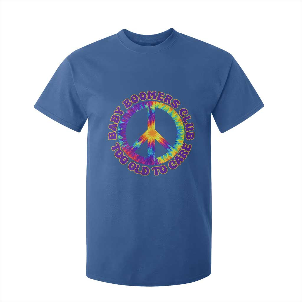 Baby Boomers Club Too Old To Care Retro Tie Dye Effect Printing T Shirt For Kid Peace Sign Groovy 60s Hippie Humor Graphic TS02 Royal Blue Print Your Wear