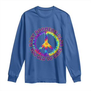 Baby Boomers Club Too Old To Care Retro Tie Dye Effect Printing Long Sleeve Shirt Peace Sign Groovy 60s Hippie Humor Graphic TS02 Royal Blue Print Your Wear