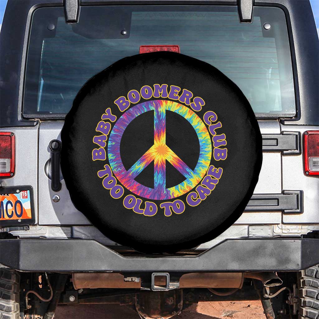 Baby Boomers Club Too Old To Care Retro Tie Dye Effect Printing Spare Tire Cover Peace Sign Groovy 60s Hippie Humor Graphic TS02 No hole Black Print Your Wear
