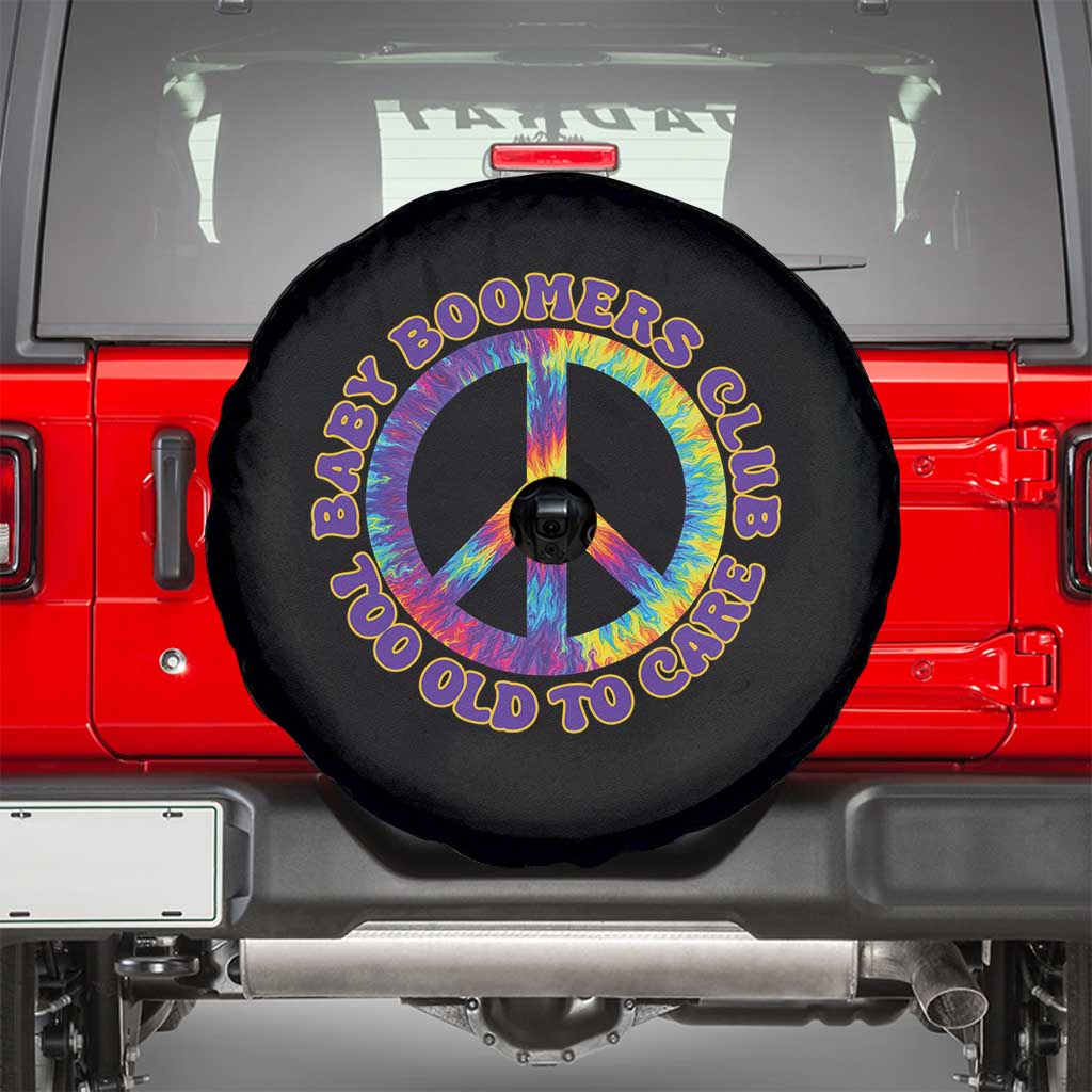 Baby Boomers Club Too Old To Care Retro Tie Dye Effect Printing Spare Tire Cover Peace Sign Groovy 60s Hippie Humor Graphic TS02 Black Print Your Wear