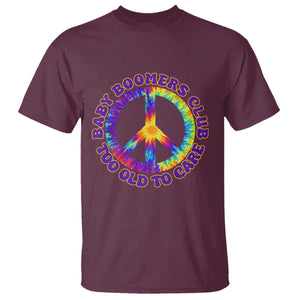 Baby Boomers Club Too Old To Care Retro Tie Dye Effect Printing T Shirt Peace Sign Groovy 60s Hippie Humor Graphic TS02 Maroon Print Your Wear