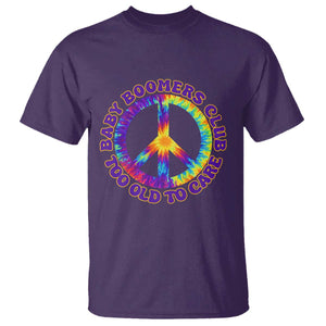 Baby Boomers Club Too Old To Care Retro Tie Dye Effect Printing T Shirt Peace Sign Groovy 60s Hippie Humor Graphic TS02 Purple Print Your Wear