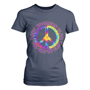 Baby Boomers Club Too Old To Care Retro Tie Dye Effect Printing T Shirt For Women Peace Sign Groovy 60s Hippie Humor Graphic TS02 Navy Print Your Wear