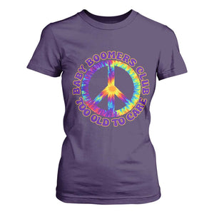 Baby Boomers Club Too Old To Care Retro Tie Dye Effect Printing T Shirt For Women Peace Sign Groovy 60s Hippie Humor Graphic TS02 Purple Print Your Wear