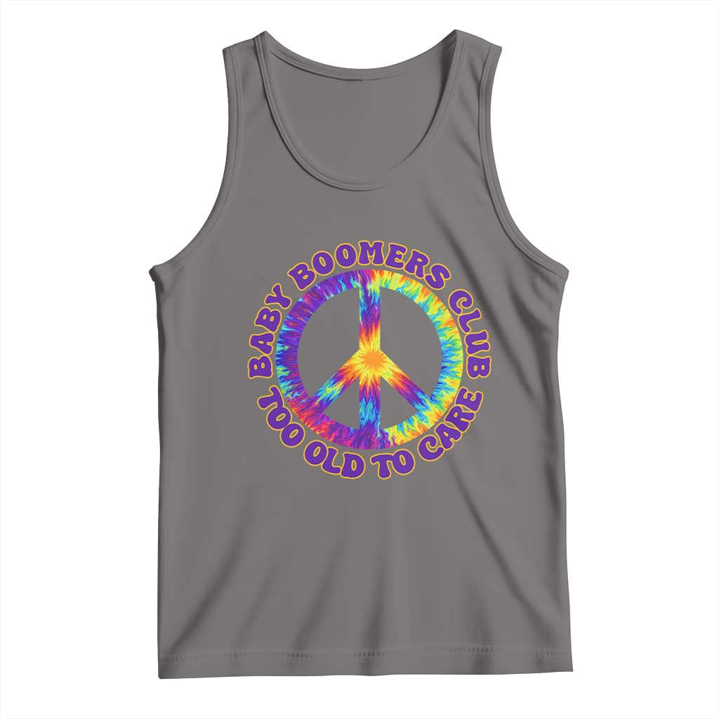 Baby Boomers Club Too Old To Care Retro Tie Dye Effect Printing Tank Top Peace Sign Groovy 60s Hippie Humor Graphic TS02 Deep Heather Print Your Wear