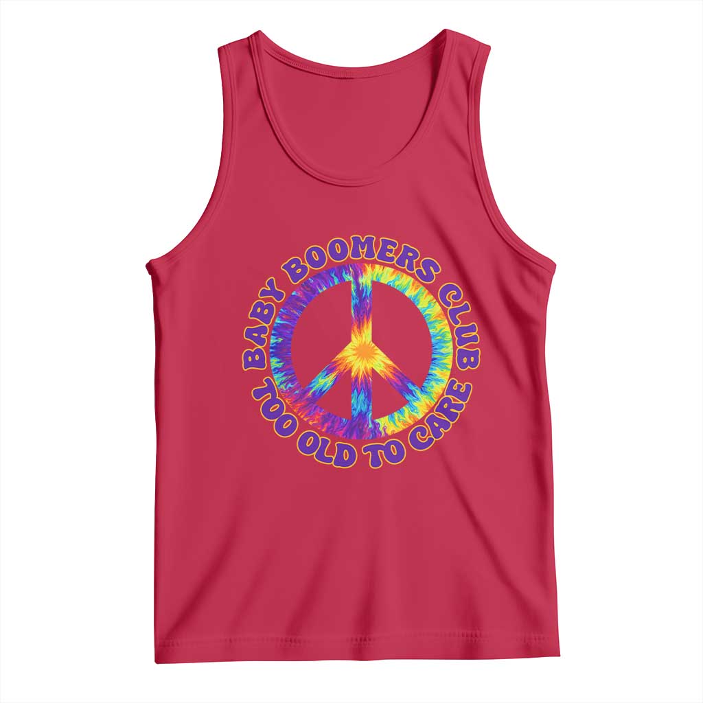 Baby Boomers Club Too Old To Care Retro Tie Dye Effect Printing Tank Top Peace Sign Groovy 60s Hippie Humor Graphic TS02 Red Print Your Wear