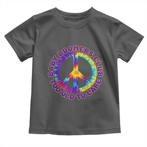 Baby Boomers Club Too Old To Care Retro Tie Dye Effect Printing Toddler T Shirt Peace Sign Groovy 60s Hippie Humor Graphic TS02 Dark Heather Print Your Wear