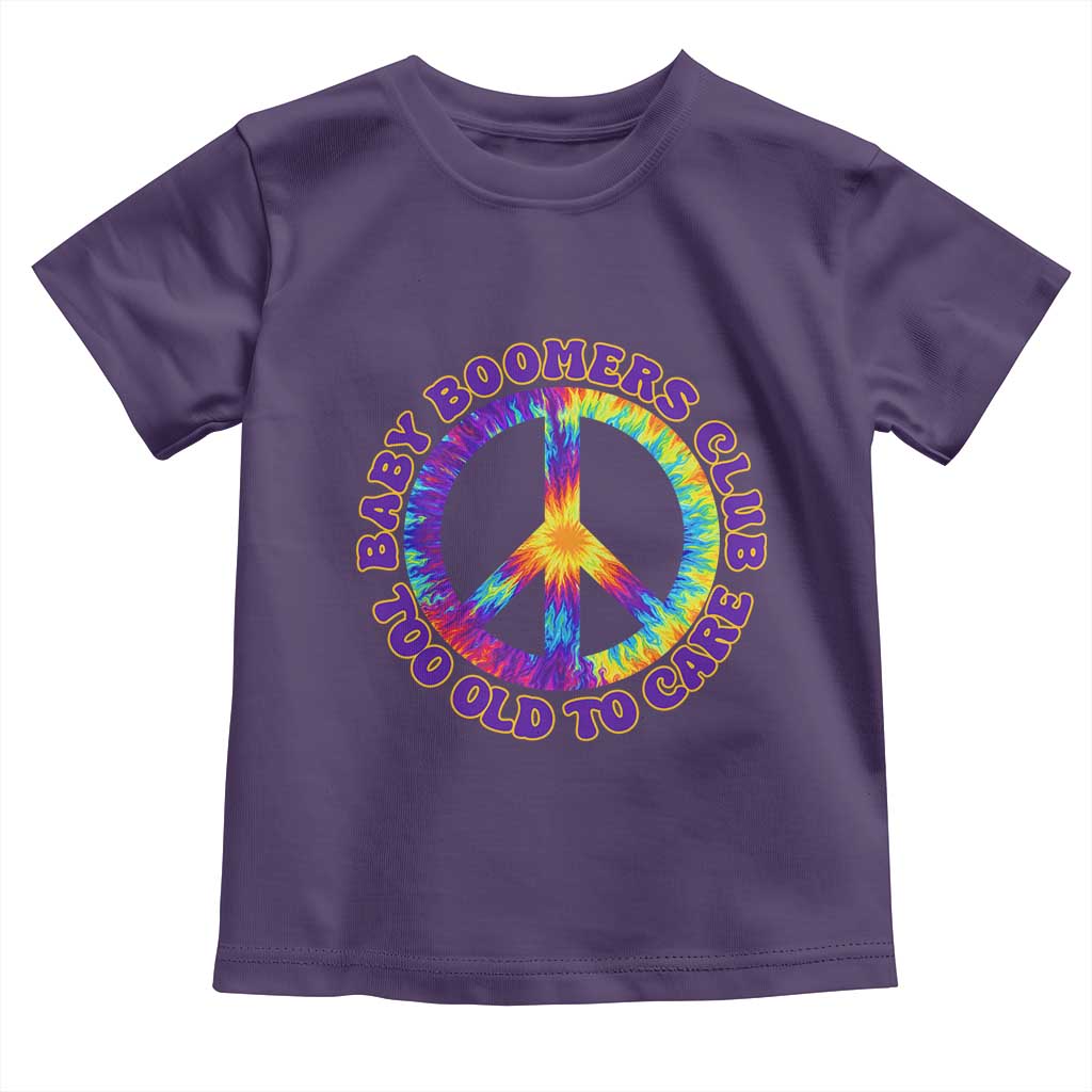 Baby Boomers Club Too Old To Care Retro Tie Dye Effect Printing Toddler T Shirt Peace Sign Groovy 60s Hippie Humor Graphic TS02 Purple Print Your Wear