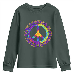 Baby Boomers Club Too Old To Care Retro Tie Dye Effect Printing Youth Sweatshirt Peace Sign Groovy 60s Hippie Humor Graphic TS02 Dark Forest Green Print Your Wear
