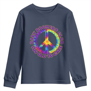 Baby Boomers Club Too Old To Care Retro Tie Dye Effect Printing Youth Sweatshirt Peace Sign Groovy 60s Hippie Humor Graphic TS02 Navy Print Your Wear