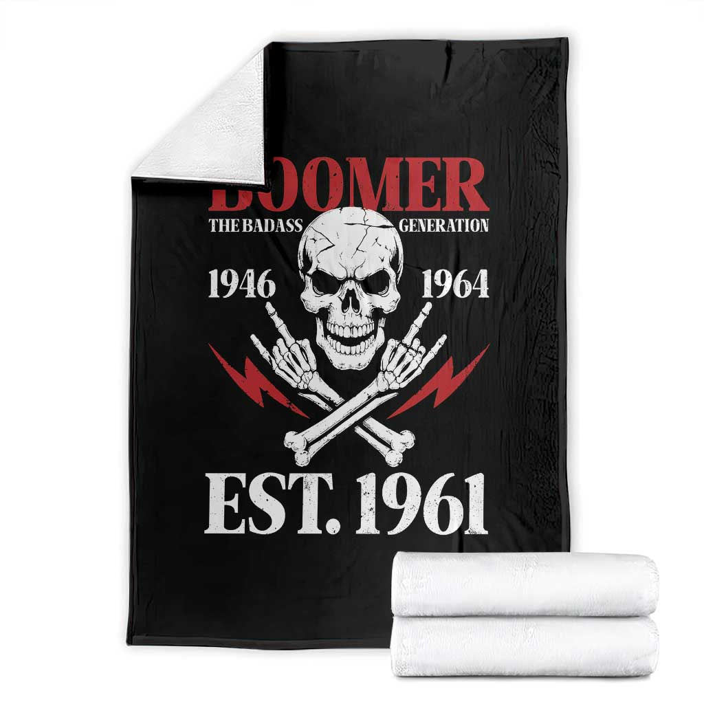 Funny Baby Boomer The Badass Generation Throw Blanket EST 1961 Birthday Gift Skull Rock On Graphic TS02 Black Print Your Wear