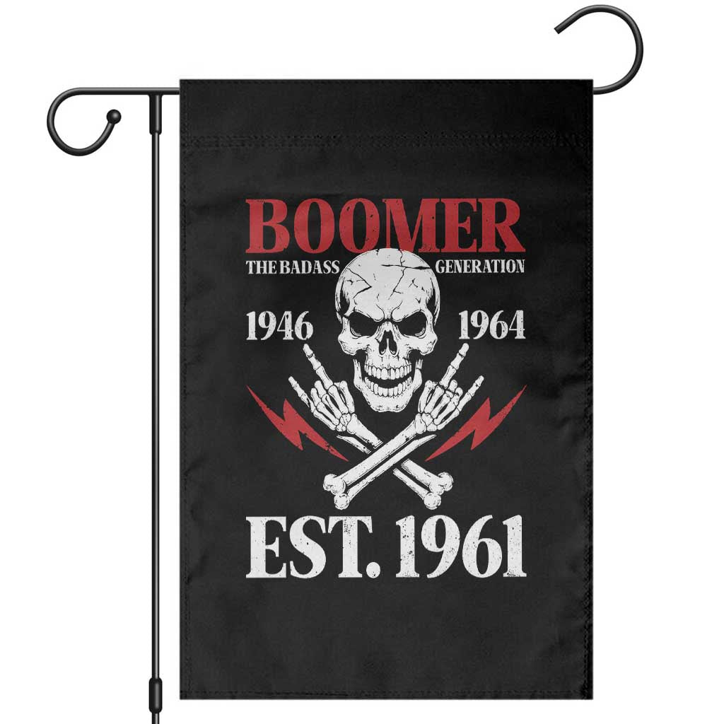 Funny Baby Boomer The Badass Generation Garden Flag EST 1961 Birthday Gift Skull Rock On Graphic TS02 Black Print Your Wear