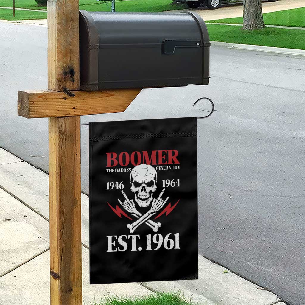 Funny Baby Boomer The Badass Generation Garden Flag EST 1961 Birthday Gift Skull Rock On Graphic