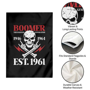 Funny Baby Boomer The Badass Generation Garden Flag EST 1961 Birthday Gift Skull Rock On Graphic