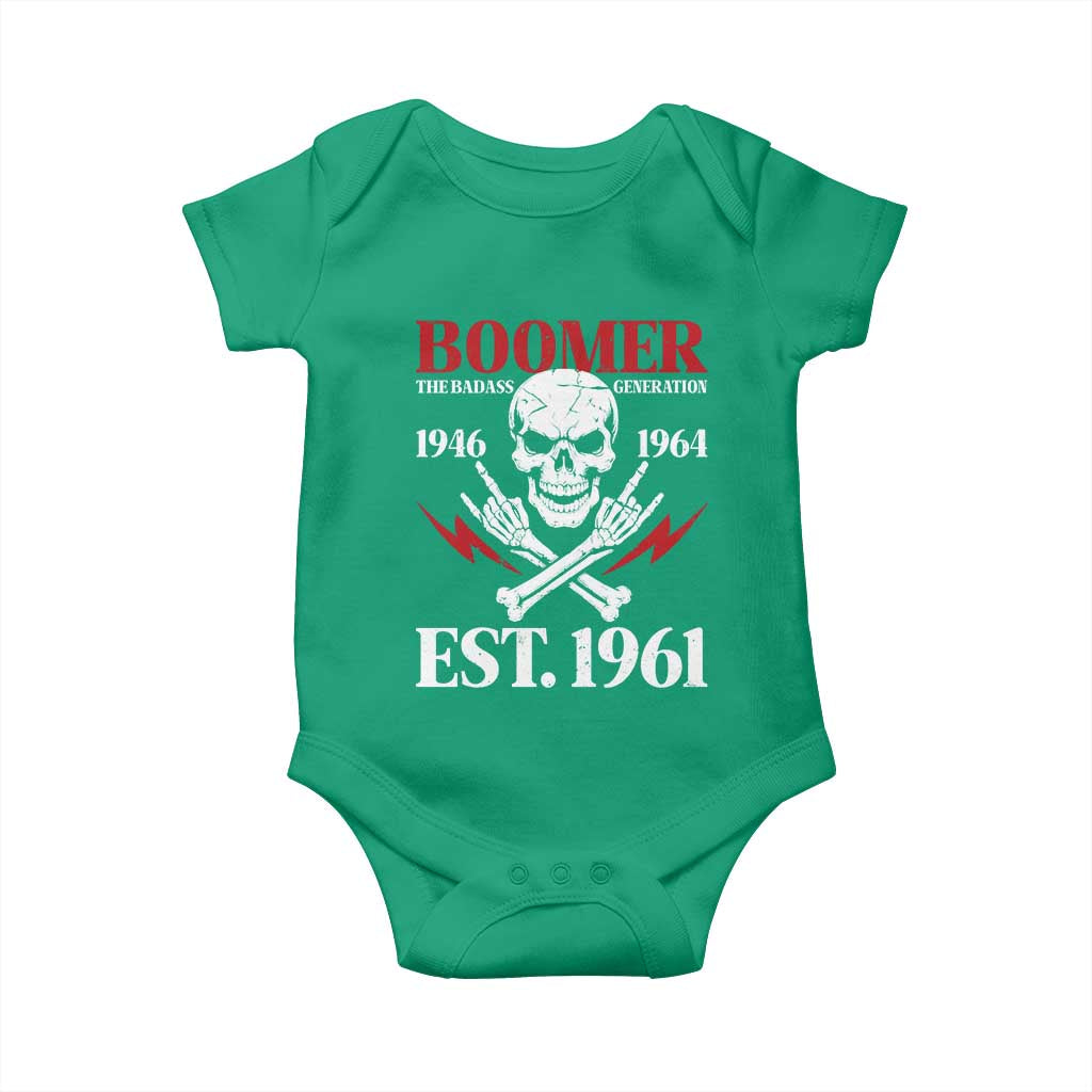 Funny Baby Boomer The Badass Generation Baby Onesie EST 1961 Birthday Gift Skull Rock On Graphic