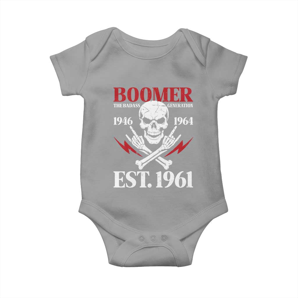 Funny Baby Boomer The Badass Generation Baby Onesie EST 1961 Birthday Gift Skull Rock On Graphic