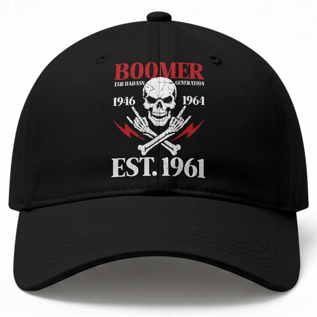 Funny Baby Boomer The Badass Generation Baseball Cap EST 1961 Birthday Gift Skull Rock On Graphic TS02 Print Your Wear