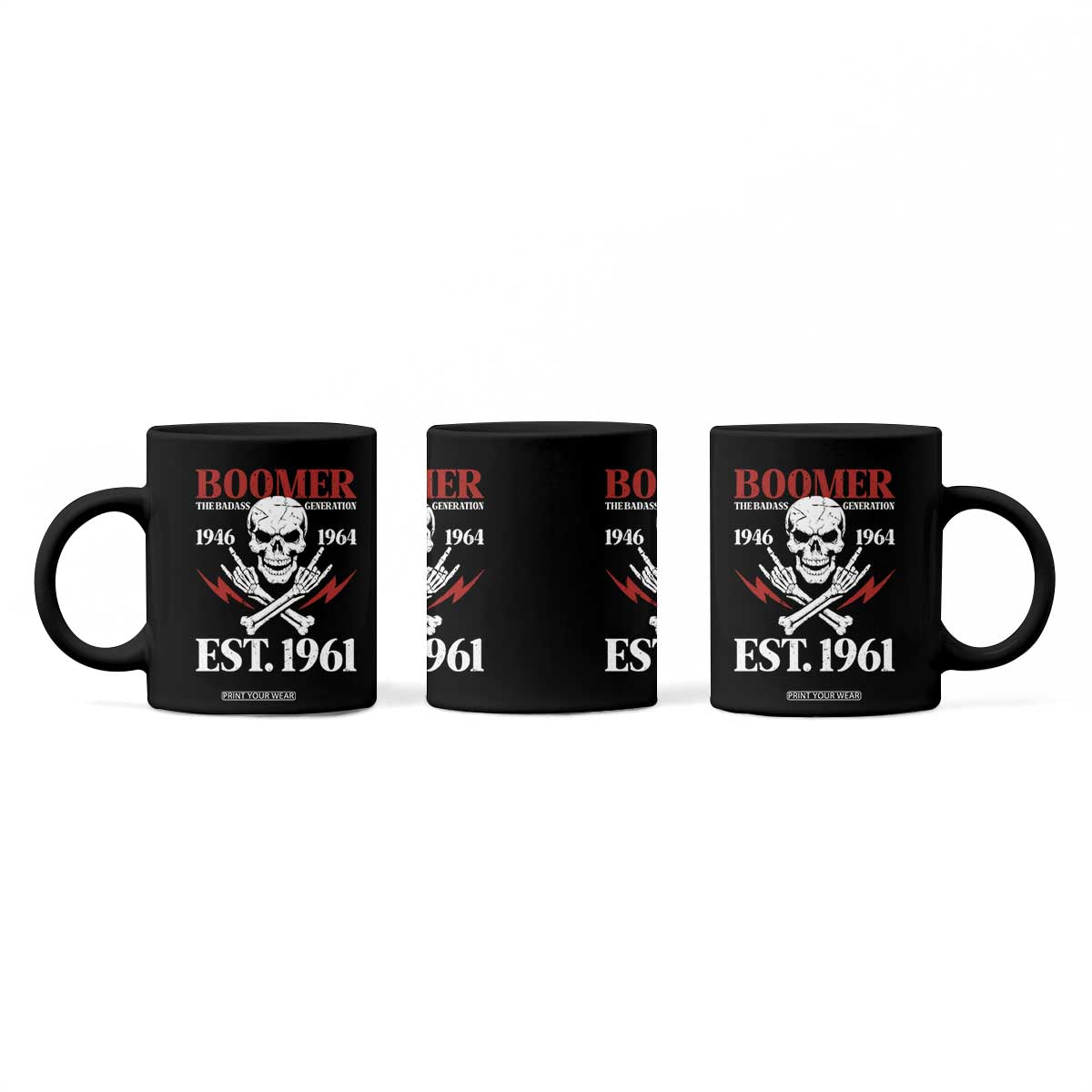 Funny Baby Boomer The Badass Generation Coffee Mug EST 1961 Birthday Gift Skull Rock On Graphic