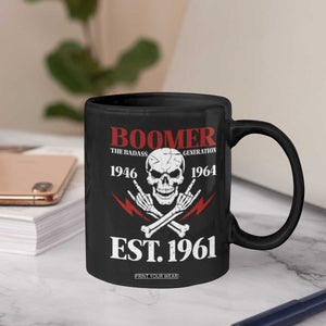 Funny Baby Boomer The Badass Generation Coffee Mug EST 1961 Birthday Gift Skull Rock On Graphic