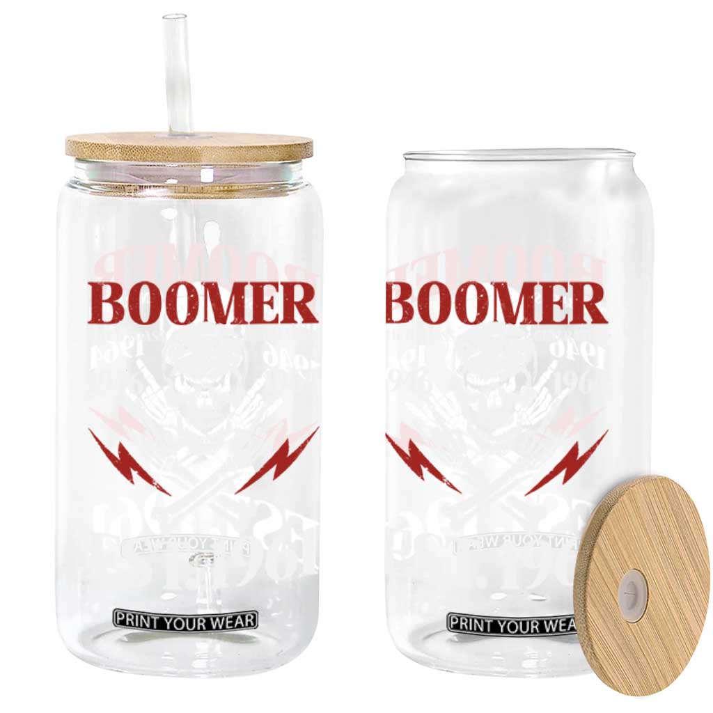 Funny Baby Boomer The Badass Generation Glass Can EST 1961 Birthday Gift Skull Rock On Graphic