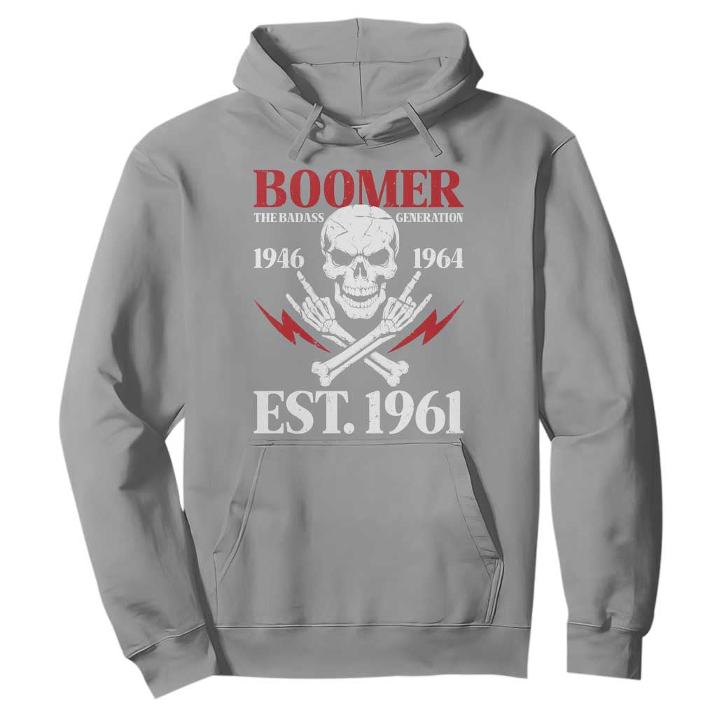 Funny Baby Boomer The Badass Generation Hoodie EST 1961 Birthday Gift Skull Rock On Graphic