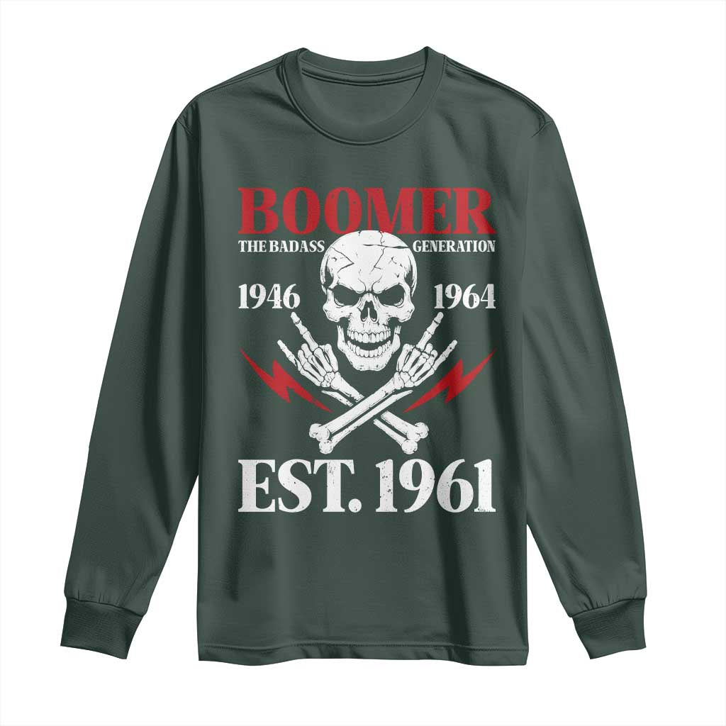 Funny Baby Boomer The Badass Generation Long Sleeve Shirt EST 1961 Birthday Gift Skull Rock On Graphic