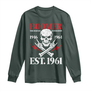 Funny Baby Boomer The Badass Generation Long Sleeve Shirt EST 1961 Birthday Gift Skull Rock On Graphic