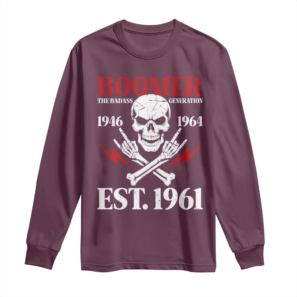 Funny Baby Boomer The Badass Generation Long Sleeve Shirt EST 1961 Birthday Gift Skull Rock On Graphic
