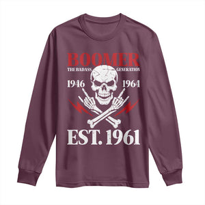 Funny Baby Boomer The Badass Generation Long Sleeve Shirt EST 1961 Birthday Gift Skull Rock On Graphic