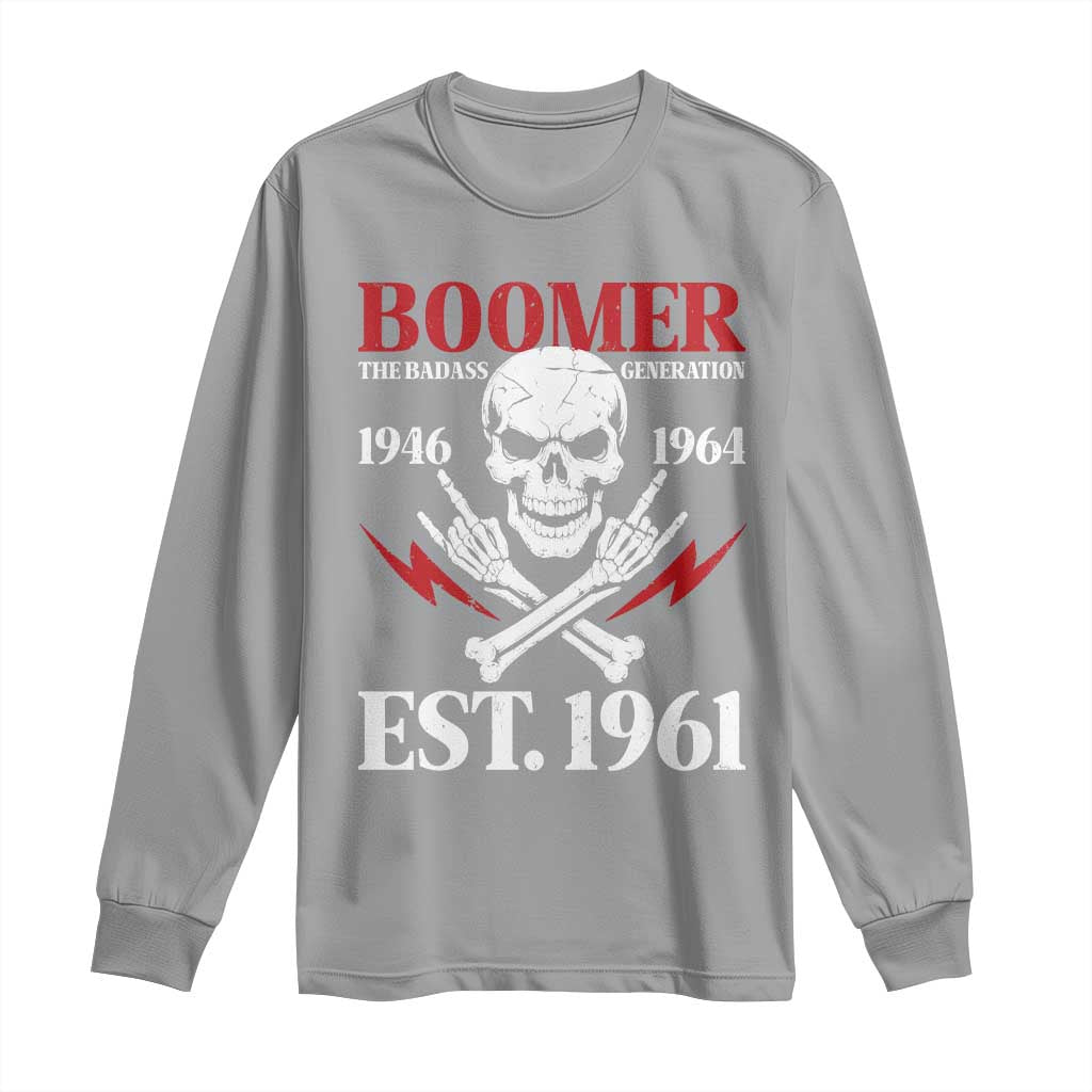 Funny Baby Boomer The Badass Generation Long Sleeve Shirt EST 1961 Birthday Gift Skull Rock On Graphic