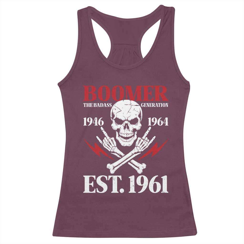Funny Baby Boomer The Badass Generation Racerback Tank Top EST 1961 Birthday Gift Skull Rock On Graphic