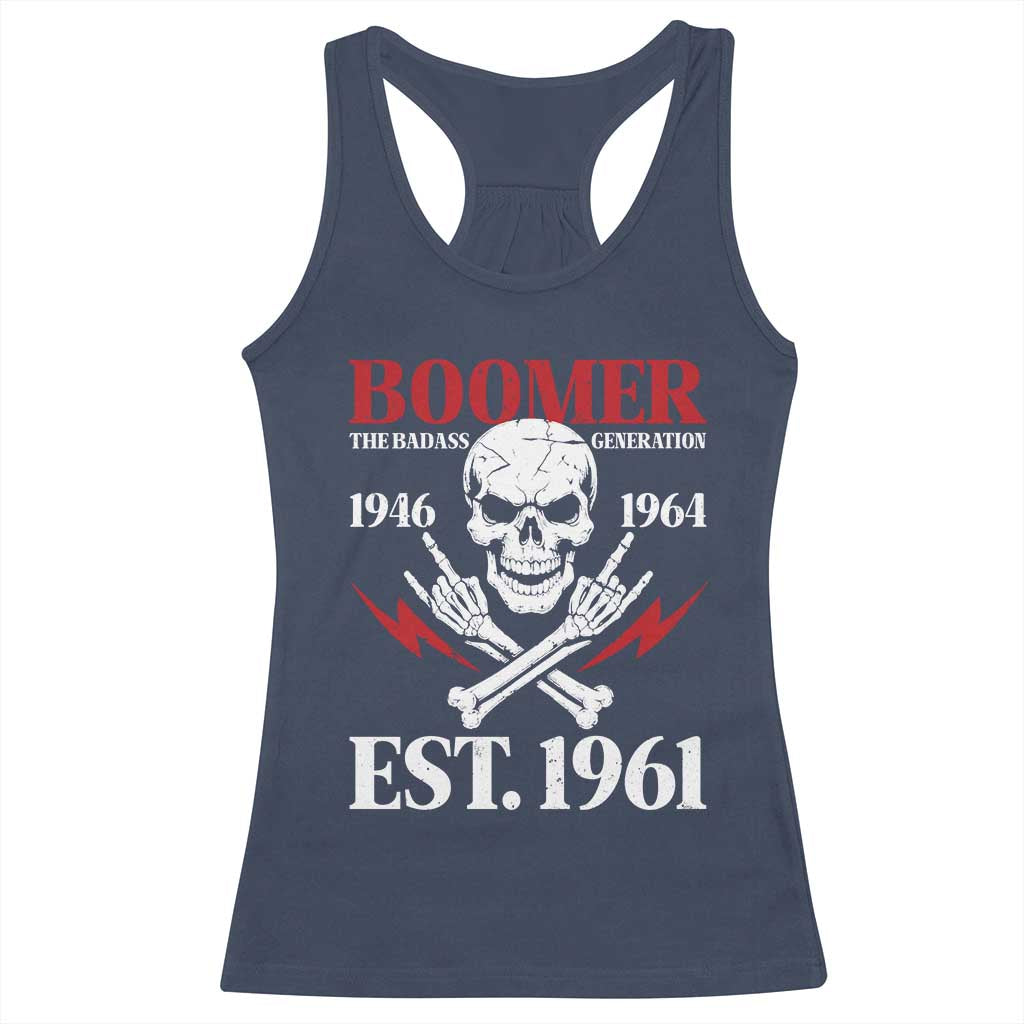 Funny Baby Boomer The Badass Generation Racerback Tank Top EST 1961 Birthday Gift Skull Rock On Graphic