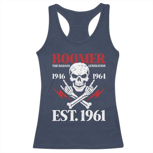 Funny Baby Boomer The Badass Generation Racerback Tank Top EST 1961 Birthday Gift Skull Rock On Graphic